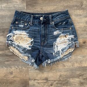 American Eagle Outfitters Hi-Rise Festival Denim Shorts with Lace
